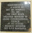 Adams College - Congregational Church - Rev Nembula plaque
