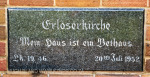 Assegai - Church of the Redeemer Lutheran Church in Church Road plaque 1952