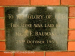 Durban Addington Methodist Church  Plaque AF Baumann 1959