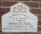 Ladysmith Garden of Remembrance Grave Trooper RG Nichol ILH 1899 at Gun Hill
