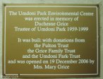 Umdoni Park Environmental Centre - Duchesne Grice opening plaque